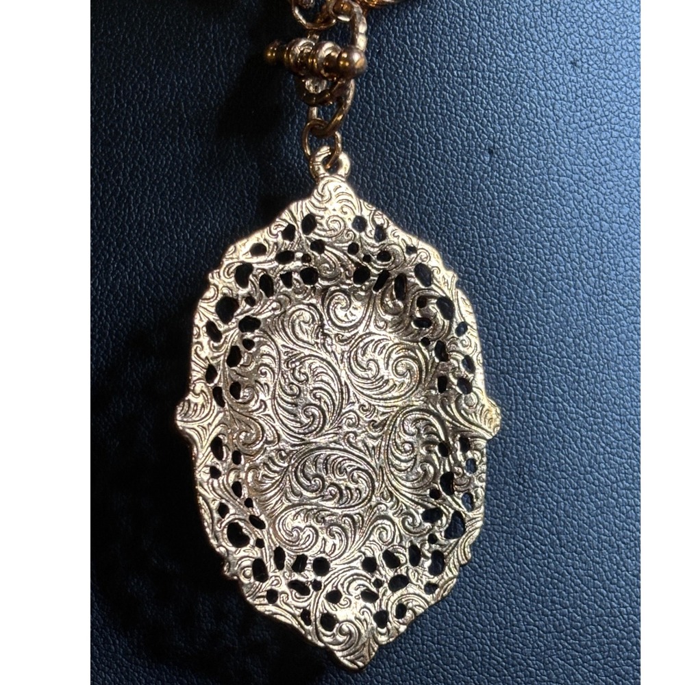 Amethyst Glass Quartz & Amethyst Crystal Filigree Pendant Necklace 30" - Picture 5 of 8